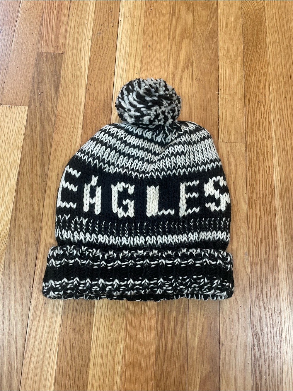Black & White 'EAGLES' Knit Pom Beanie